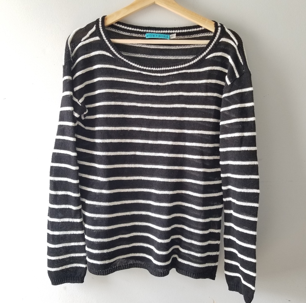 Alice Olivia Ottoman Black and White Stripe Linen Sweater Small